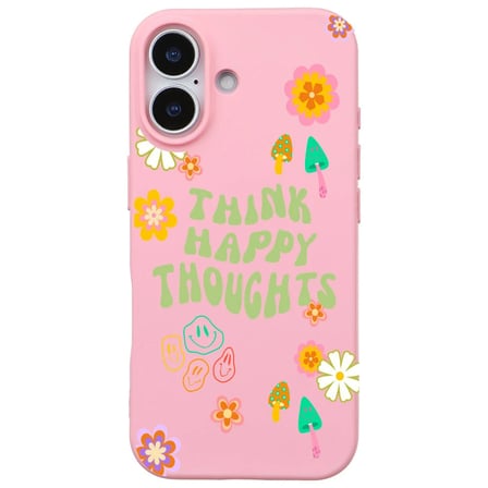 iPhone 17 Pembe Think Happy Renkli Silikon Kılıfı