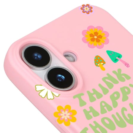 iPhone 17 Pembe Think Happy Renkli Silikon Kılıfı