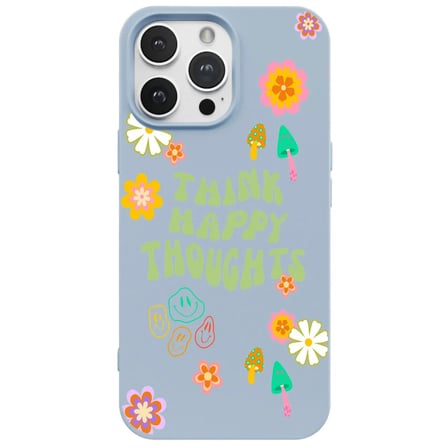 iPhone 15 Pro Max Mavi Think Happy Renkli Silikon Kılıfı