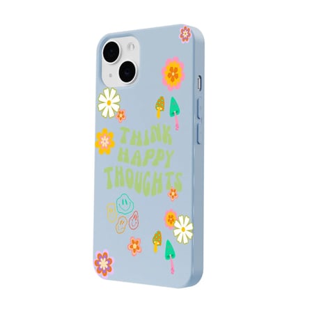 iPhone 15 Plus Mavi Think Happy Renkli Silikon Kılıfı