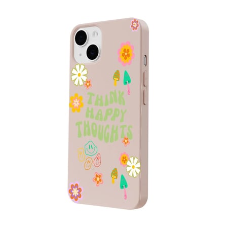 iPhone 15 Plus Pudra Think Happy Renkli Silikon Kılıfı