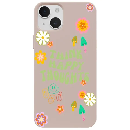 iPhone 14 Plus Pudra Think Happy Renkli Silikon Kılıfı