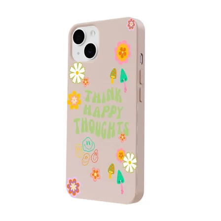 iPhone 14 Plus Pudra Think Happy Renkli Silikon Kılıfı