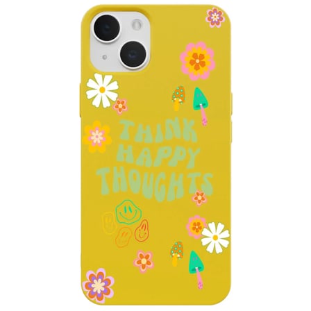 iPhone 14 Plus Sarı Think Happy Renkli Silikon Kılıfı