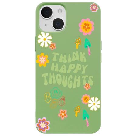 iPhone 14 Plus Yeşil Think Happy Renkli Silikon Kılıfı