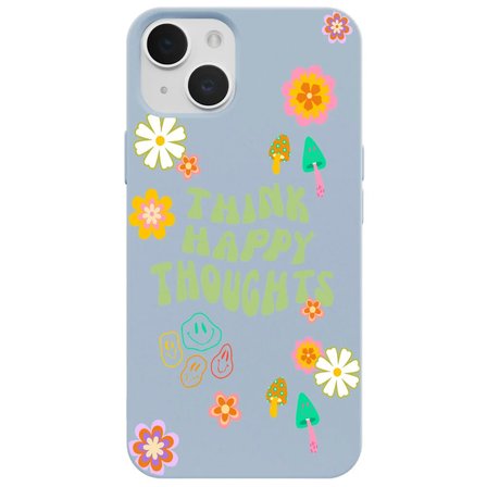 iPhone 14 Mavi Think Happy Renkli Silikon Kılıfı