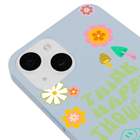 iPhone 14 Mavi Think Happy Renkli Silikon Kılıfı