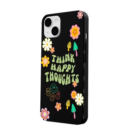 iPhone 14 Siyah Think Happy Renkli Silikon Kılıfı