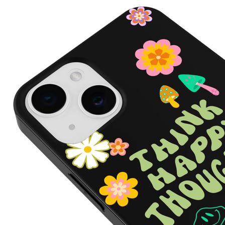 iPhone 14 Siyah Think Happy Renkli Silikon Kılıfı