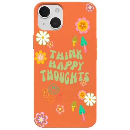 iPhone 14 Turuncu Think Happy Renkli Silikon Kılıfı