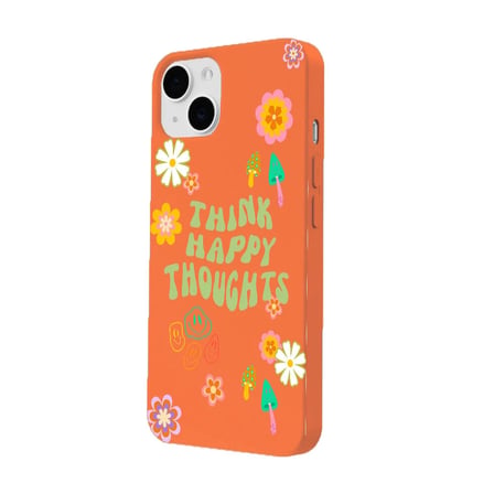 iPhone 14 Turuncu Think Happy Renkli Silikon Kılıfı