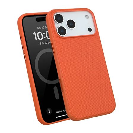 iPhone 17 Pro Max Turuncu Renk Gizli Magsafe Destekli Mikro Kabartma Dokulu Premium Kılıf