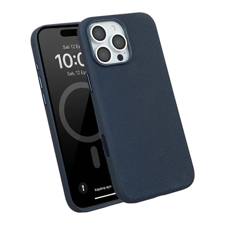 iPhone 16 Pro Max Mavi Renk Gizli Magsafe Destekli Mikro Kabartma Dokulu Premium Kılıf