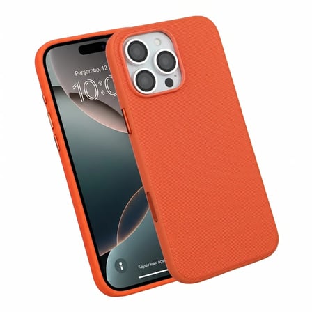 iPhone 16 Pro Max Turuncu Renk Gizli Magsafe Destekli Mikro Kabartma Dokulu Premium Kılıf