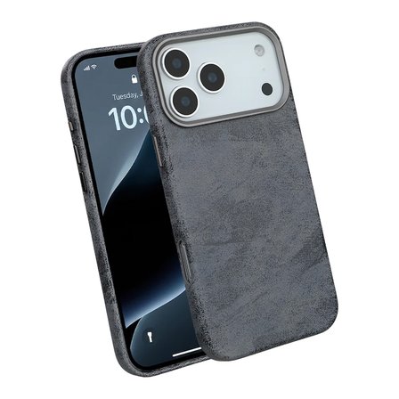 iPhone 17 Pro Gri Premium Vintage Dokulu Darbe Emici Kamera Korumalı MagSafe Uyumlu Telefon Kılıfı