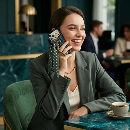 Universal Zincirli Fular Yapışkanlı ve Klipsli Telefon Çanta Bavul Aksesuarı Haki