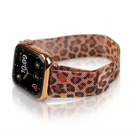 Watch Uyumlu Leopar Desenli Ayarlanabilir Milanese Manyetik Tokalı Hasır Kayış Kordon 41mm