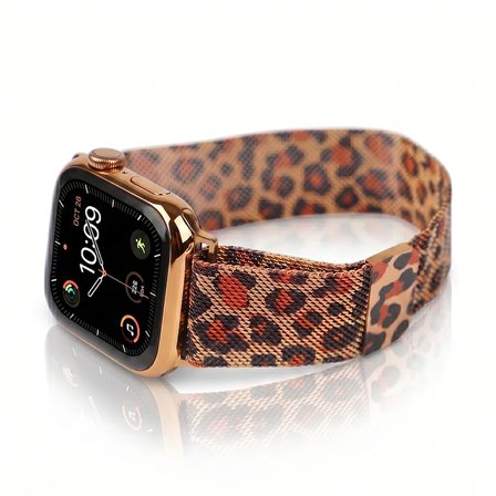 Watch Uyumlu Leopar Desenli Ayarlanabilir Milanese Manyetik Tokalı Hasır Kayış Kordon 42mm