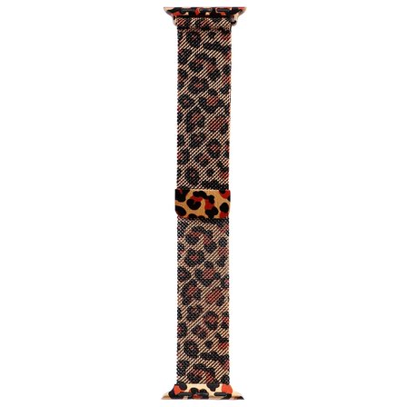 Watch Uyumlu Leopar Desenli Ayarlanabilir Milanese Manyetik Tokalı Hasır Kayış Kordon 46mm