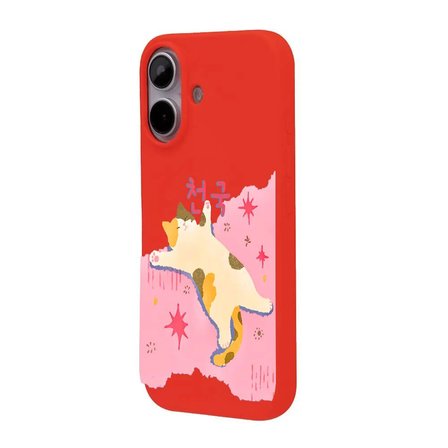 iPhone 16 Kırmızı Cat Sleeping Kamera Korumalı Premium Lansman Renkli Silikon Kılıfı