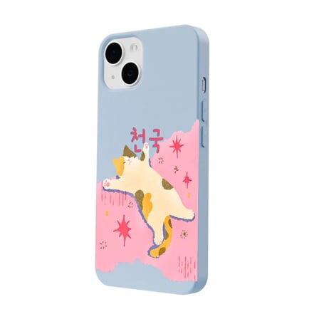 iPhone 14 Plus Mavi Cat Sleeping Kamera Korumalı Premium Lansman Renkli Silikon Kılıfı