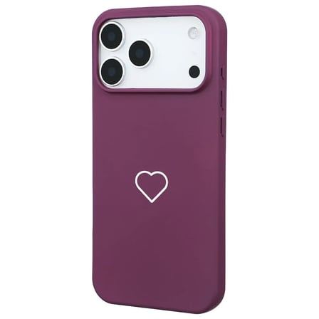 iPhone 17 Pro Max Bordo Lansman Renkli Silikon Beyaz Kalp Desenli Kamera Korumalı Kılıf