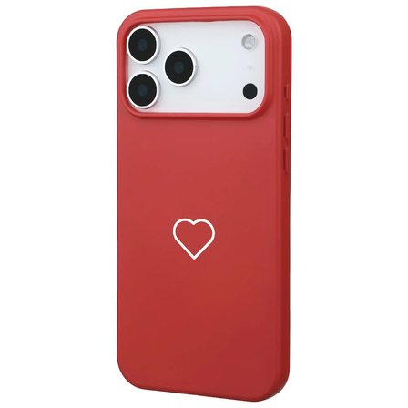 iPhone 17 Pro Max Kırmızı Lansman Renkli Silikon Beyaz Kalp Desenli Kamera Korumalı Kılıf