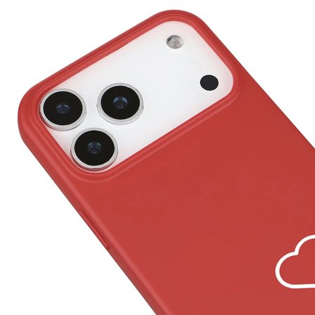 iPhone 17 Pro Max Kırmızı Lansman Renkli Silikon Beyaz Kalp Desenli Kamera Korumalı Kılıf