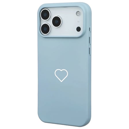 iPhone 17 Pro Max Bebe Mavisi Lansman Renkli Silikon Beyaz Kalp Desenli Kamera Korumalı Kılıf