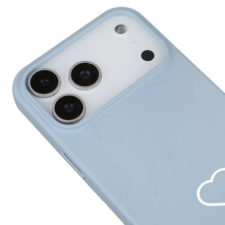 iPhone 17 Pro Max Bebe Mavisi Lansman Renkli Silikon Beyaz Kalp Desenli Kamera Korumalı Kılıf