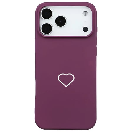 iPhone 17 Pro Bordo Lansman Renkli Silikon Beyaz Kalp Desenli Kamera Korumalı Kılıf