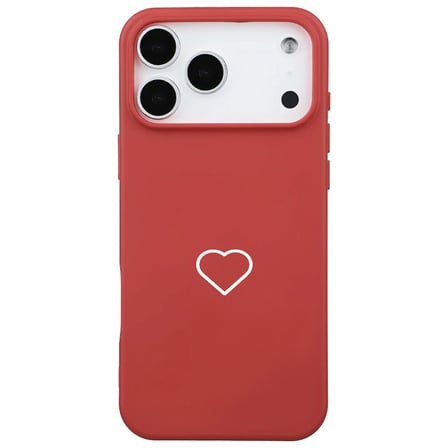 iPhone 17 Pro Kırmızı Lansman Renkli Silikon Beyaz Kalp Desenli Kamera Korumalı Kılıf