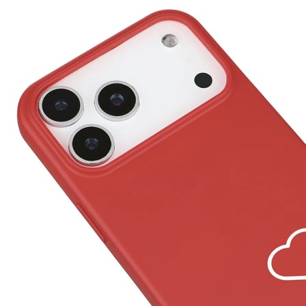iPhone 17 Pro Kırmızı Lansman Renkli Silikon Beyaz Kalp Desenli Kamera Korumalı Kılıf