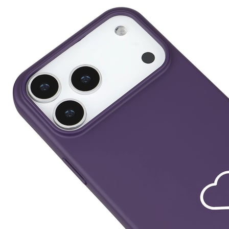 iPhone 17 Pro Mor Lansman Renkli Silikon Beyaz Kalp Desenli Kamera Korumalı Kılıf