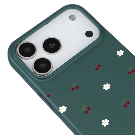 iPhone 17 Pro Max Kaktüs Lansman Renkli Silikon Kiraz ve Çiçek Desenli Kamera Korumalı Kılıf