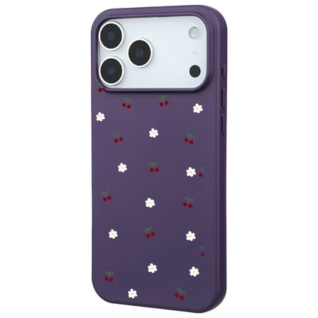 iPhone 17 Pro Mor Lansman Renkli Silikon Kiraz ve Çiçek Desenli Kamera Korumalı Kılıf