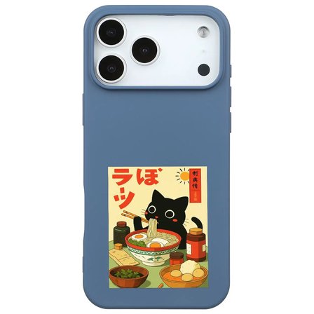 iPhone 17 Pro Max Mavi Lansman Renkli Silikon Black Cat Tasarımlı Telefon Kılıfı
