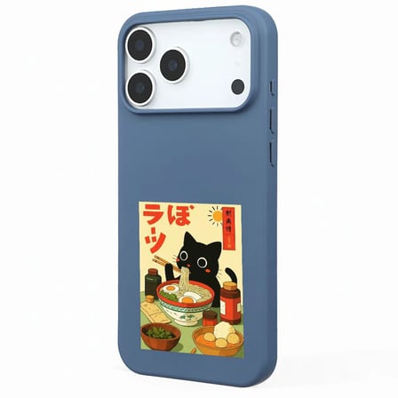 iPhone 17 Pro Max Mavi Lansman Renkli Silikon Black Cat Tasarımlı Telefon Kılıfı
