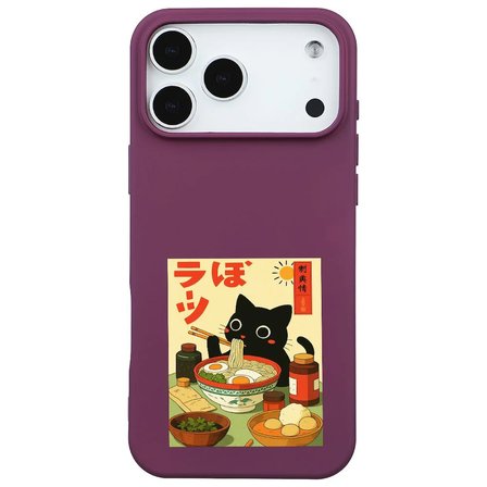 iPhone 17 Pro Max Bordo Lansman Renkli Silikon Black Cat Tasarımlı Telefon Kılıfı