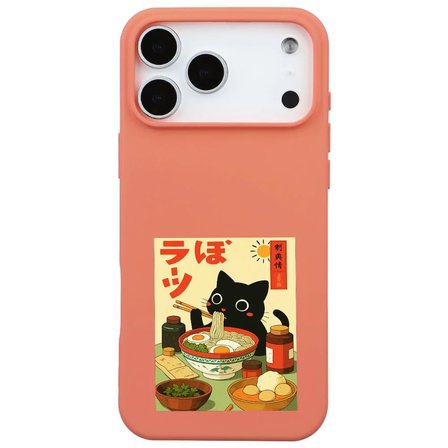 iPhone 17 Pro Turuncu Lansman Renkli Silikon Black Cat Tasarımlı Telefon Kılıfı