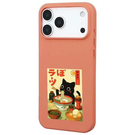 iPhone 17 Pro Turuncu Lansman Renkli Silikon Black Cat Tasarımlı Telefon Kılıfı