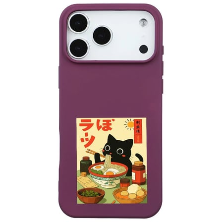 iPhone 17 Pro Bordo Lansman Renkli Silikon Black Cat Tasarımlı Telefon Kılıfı