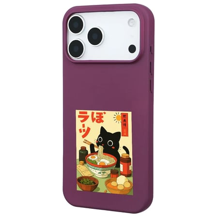iPhone 17 Pro Bordo Lansman Renkli Silikon Black Cat Tasarımlı Telefon Kılıfı
