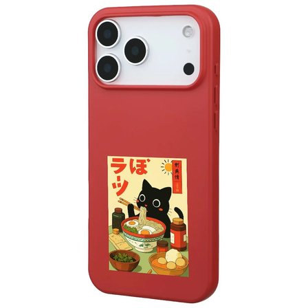 iPhone 17 Pro Kırmızı Lansman Renkli Silikon Black Cat Tasarımlı Telefon Kılıfı