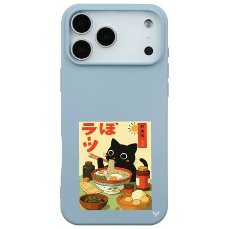 iPhone 17 Pro Bebe Mavisi Lansman Renkli Silikon Black Cat Tasarımlı Telefon Kılıfı