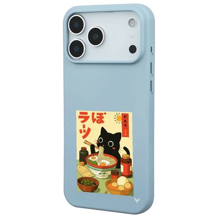 iPhone 17 Pro Bebe Mavisi Lansman Renkli Silikon Black Cat Tasarımlı Telefon Kılıfı