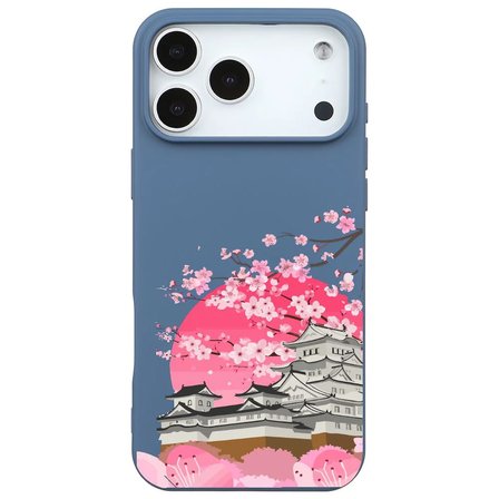 iPhone 17 Pro Max Mavi Lansman Sakura Renkli Silikon Kılıfı