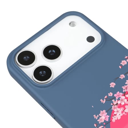 iPhone 17 Pro Max Mavi Lansman Sakura Renkli Silikon Kılıfı