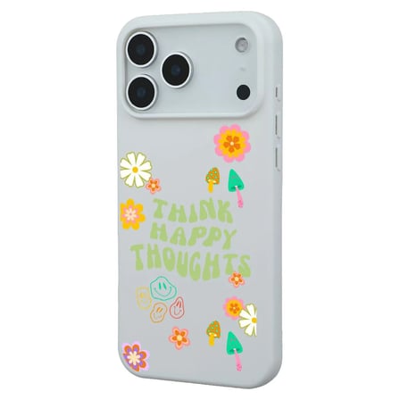 iPhone 17 Pro Max Beyaz Think Happy Renkli Silikon Kılıfı