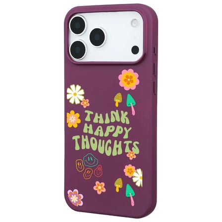 iPhone 17 Pro Max Bordo Think Happy Renkli Silikon Kılıfı